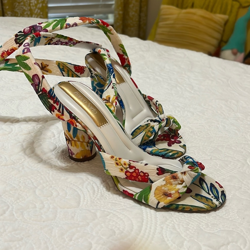 Beautiful fabric floral heels